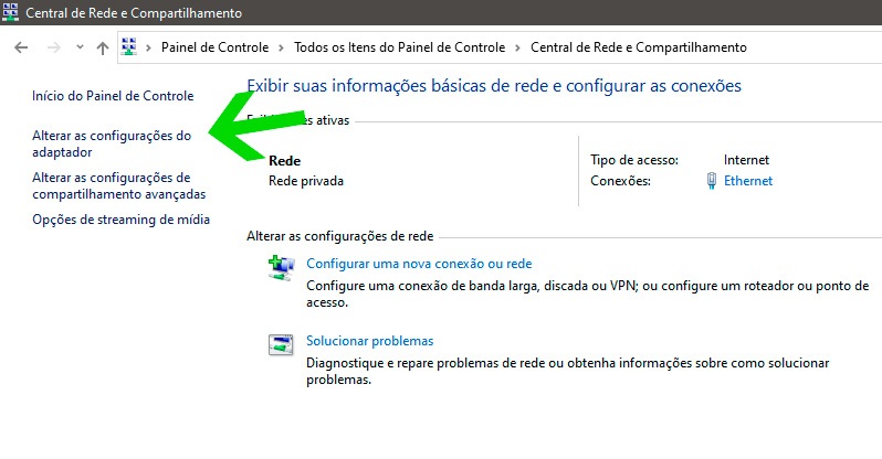 Alterar config adaptador