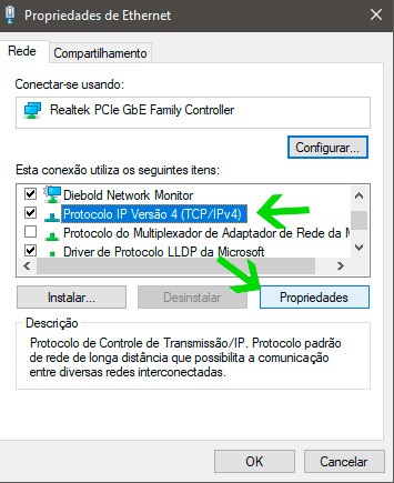 Propriedades do Adaptador de Rede